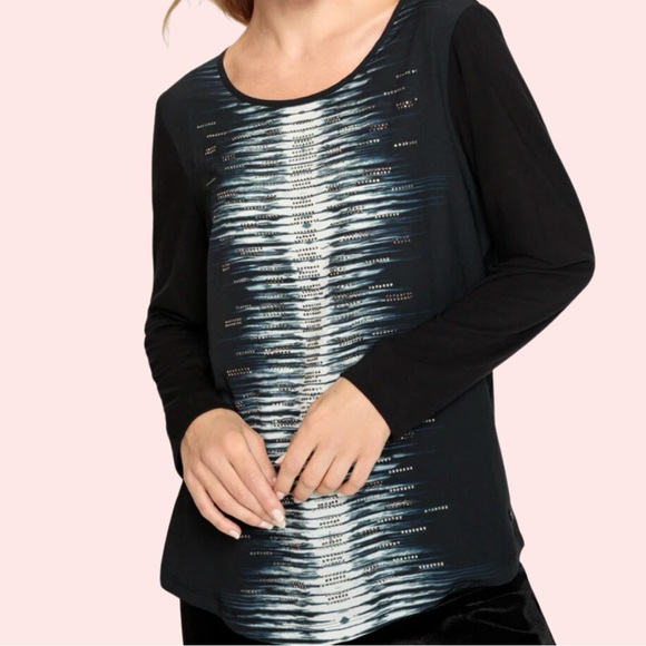 NWT OLSEN size M Long Sleeve Embellished Mixed Media Party Lounge T-Shirt women - Picture 2 of 9